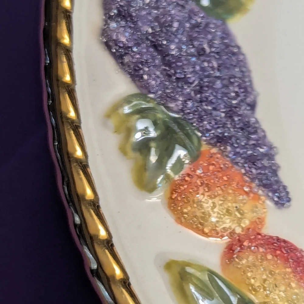 Avon Fruit Patterned Ceramic Dinner Plate Embossed Frosted Special Dish